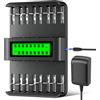 Mspalocell Caricatore della batteria a slot 16 per batteria AA/AA/C/D da 1,2 V/C/D (NI-MH/NI-CD), display LCD, caricamento indipendente/misto, caricabatterie di ingresso 12V/2A