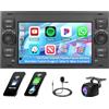 Hikity 2G+64G Android 13 Autoradio per Ford Fiesta Focus Transit Galaxy Mondeo C-Max con Wireless Carplay Android Auto 7Pollici Car Radio Stereo con GPS Navi WiFi DSP FM RDS Telecamera (Nero)
