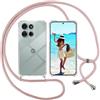 ISOI Cover con Cordino per Motorola Moto G75, Custodia Trasparente con Collana Tracolla Laccio Collo Ultra Sottile Morbido TPU Silicone Antiurto AntiGraffio Antiscivolo Case, Rosa