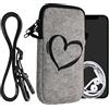 kwmobile Custodia in Feltro con Zip per Smartphone - Portacellulare a Tracolla - Porta Cellulare da Collo Universale - Cover Borsa Telefono - Cuore