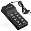 GOMETY Caricatore USB a 10 porte, 50 W, 5 V, caricatore USB multiuso, 10 porte, ricarica rapida per telefoni cellulari, tablet, console di gioco, spina (UE)