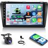 NHOPEEW Stereo auto Android 2+64G per Mazda 3 2003-2009 con Carplay Senza fili e Android Auto - Radio touchscreen da 9 pollici con GPS WiFi EQ 28 temi desktop + ATelecamera di backup AHD e microfono