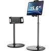 SAIJI Supporto per tablet regolabile, supporto per telefono con ampia base stabile, angolo regolabile e altezza compatibile con iPhone iPad Pro Air Mini da 4,7-12,9 (Nero)
