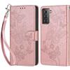KENHONER Compatibile Cover con Samsung Galaxy S21 Plus,Premium Pelle PU Portafoglio Flip Libro Custodia Cover per Samsung S21 Plus [Protezione Completa] (Oro rosa Farfalla)