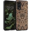 kwmobile Custodia Compatibile con OnePlus Nord 2 5G Cover - Back Case in Legno con Bumper in Silicone TPU - Ornamento Tribale marrone chiaro/nero