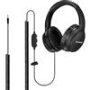 MOXKING 19,5 ft/6 m cavo extra lungo cuffie per TV PC con controllo del volume, cavo a spirale a molla, cavo AUX 3,5 mm, cuffie cablate, per anziani, cuffie per computer pesanti, grandi e confortevoli