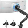 ARES WING Supporto per monitor piatto da 17-49, supporto per schermo piatto curvo, regolabile in altezza, braccio singolo, portata massima 18 kg, 75/100 mm, supporto da tavolo nero