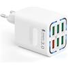 Tupneuf - Caricatore USB a 6 porte, con spina multipla QC 3.0 e spina USB-A, alimentatore di rete da 50 W, adattatore rapido per iPhone 16 15 14 Pro Max 13 12 11 SE 2020 XS XR 8 7, telefoni cellulari