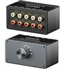 Cubilux AS-R4 Switch Pono bidirezionale a 4 vie, selettore di altoparlanti RCA stereo passivo a 4 canali, commutatore audio Pono da 1 ingresso a 4 uscite/da 4 ingressi a 1 uscita