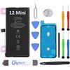 OnlyTech Batteria di ricambio premium per iPhone 12 Mini - 2227 mAh, identico all'originale, kit 12 strumenti professionali e adesivo schermo inclusi