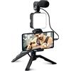 Mobility Lab - ML305578 - Kit Vlogging - Treppiede Speciale o Maniglia - Supporto Smartphone Universale - Luce Video - Microfono e Telecomando Bluetooth - Perfetto per VOS Video tiktok/straming.