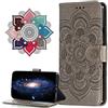 MRSTER Xiaomi Redmi Note 9S Custodia Flip, Goffratura Design Case in PU Pelle Internamente Silicone TPU Cover Portafoglio Cover Premium Custodia per Xiaomi Redmi Note 9S. LD Mandala Grey