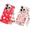 Vauki Natale Custodia per iPhone 14 Pro con Cordino [2 Pezzi],Cover Rosso Silicone Morbido con Modello Christmas Renna e Babbo,Regalo Natale Donna,Natalizia Carino Antiurto Case,Cervo