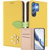 MOJIA Custodia a Portafoglio per Doogee Note 56X / Note 56X Pro, Cover in Pelle PU Flip con Fiore e Chiusura Magnetica Foglia, Slot Carte, Funzione Stand.-Yellow