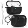 LEWOTE Custodia compatibile con Apple Airpods Pro 3 Divertente Carina Anti-Lost Cover con Gancio e Clean Kit [Supporto Ricarica Senza Fili] (Nero)