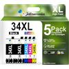 Jettruemedia 34XL Cartucce d'inchiostro Sostituzione per 34 XL Cartuccia Compatibili per Epson 34XL Cartucce WorkForce Pro WF-3725DWF WF-3720DWF WF3725 WF3720 (2 Nero, 1 Ciano, 1 Magenta, 1 Giallo)