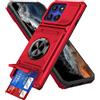 IMEIKONST Cover per Motorola Moto Edge 60 con Porta Carte, Militare Armor Protezione Metallo Anello Supporto Custodia Antiurto TPU Bumper Case per Moto Edge 60S / 60 Fusion. Rosso TCKB