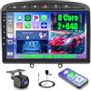 Inefala [8 Core 2+64G]Inefala 9 Pollici Autoradio Android 15 per Peugeot 408/308/308SW (2007-2013) 2 DIN Schermo con Wireless CarPlay Android Auto 32EQ 59UI FM RDS GPS Bluetooth WiFi Comandi al Volante