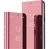 IMIRST Custodia a Portafoglio per Samsung Z Fold 6 Custodia Specchio Smart View Supporto in Piedi 360° Protettore Compatibile con Samsung Galaxy Z Fold6. Flip Mirror: Rose Gold