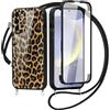 Saqmkil 360 Gradi Full Body Cover per Samsung Galaxy S24 5G 6,2 con Cordino, Aesthetic Disegni Motivo Trasparente Custodia, PC Protettiva Case con Laccio Tracolla per Samsung S24 5G, leopardata 01