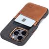 Dockem Custodia Portacarte in Tessuto per iPhone 16 Pro con Piastra Metallica Integrata per Montaggio Magnetico, Portafoglio in Vera Pelle con 2 Slot per Carte: M2F [Grigio e Marrone Chiaro]