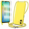 TTSWJBD Cover per Samsung Galaxy A07 con Cordino Custodia con 1 Pellicole Vetro Temperato, Silicone Liquida Case con Laccio Tracolla, Regolabile e Rimovibile, Antishock, Anticaduta - Giallo