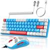 YINDIAO T8 Combo Tastiera e Mouse da Gioco RGB al 60% + Cavo USB C a Spirale,Tastiera Meccanica Cablata,Layout Compatto TKL a 68 Tasti,Mouse a Nido d'ape,Fino a 6400 DPI,per PC MAC PS5 -Blu