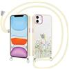 Saqmkil Cover con Cordino per iPhone 12/iPhone 12 Pro 6,1, Aesthetic Disegni Fiori Custodia con con Corda Collana Tracolla Laccio Collo, Trasparente Silicone TPU + PC Antiurto Protettiva Case, Beige2