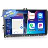CAMECHO 4G+64G CAMECHO Android 13 Autoradio per VW Golf 5 Polo Skoda Caddy con GPS Navi Carplay Android Auto, Schermo da 9 Pollici Stereo 2 DIN con Bluetooth Mirror Link FM/RDS WiFi SWC e USB