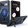FNDMIL per Google Pixel 7a Cover con Mag-Safe [Supporto Pieghevole] [Ricarica in Piedi] [Antiurto Militare] Telefono con Paraurti in Silicone Opaco Traslucido per Pixel 7a Custodia, Nero