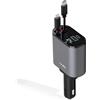 AutoSky Caricabatterie da Auto Retrattile 4 in 1 con Ricarica Rapida | USB-C & USB-A | Adattatore Universale per Auto con Cavi Integrati | Design Compatto e Potente