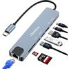 Omivine Hub USB C 8 in 1 con Ethernet 1G, PD 100 W, 4 K HDMI, 2 x USB 3.0, USB-C, lettore di schede SD/TF, adattatore splitter USB 3.0 per iPhone 16/15, MacBook, iPad, Samsung, MacBook, Surface, Dell, laptop,