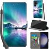 PHINIENLAND Cover per Samsung Galaxy S24 Ultra custodia portafoglio Aurora | 3 scomparti carte, 1 tasca banconote, Chiusura magnetica, Supporto, Pelle PU flip cover per Samsung S24 Ultra