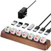 AODUKE Hub alimentato USB 3.0 a 7 porte con design in legno di noce, trasferimento dati 5 Gbps, illuminazione RGB, espansore interruttore meccanico a 3 pin sostituibile a caldo, docking station-0736