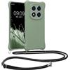 kwmobile Custodia Compatibile con Xiaomi Redmi Note 14 Pro 5G / Poco X7 Cover - Back Case in Silicone TPU - Protezione Smartphone con Cordino - verde grigio