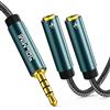 SOLMIMI Headphone Splitter 3.5mm 4-Pole Male to Two TRRS Female Adapter Suitable for Two Audio and Microphone Headsets, Compatible with PC, Laptop, Android, Windows,