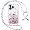 Kivlclri Cover con Cordino per Apple iPhone 16 Pro Max 6,9, Trasparente Custodia con Laccio Collana Tracolla Aesthetic Fiori Disegni Cellulare, Silicone Necklace Regolabile Protettiva Corda Case,8