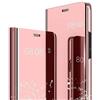 Ysnzaq Specchio Design Case per Xiaomi Redmi Note 10 5G, Bookstyle Clear View Makeup Standing Cover Antiurto Custodia per Xiaomi Poco M3 Pro/Redmi Note 10 5G. Mirror Rose Gold
