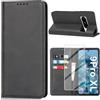 Vaki Custodia per Google Pixel 9 Pro XL con pellicola protettiva per lo schermo, in pelle PU, a portafoglio, con scomparto per carte di credito, funzione leggio (nero)