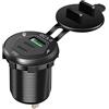Offgridtec adattatore auto con presa USB tripla 12V/24V, 2 USB-C e 1 USB-A da 18W, copertura protettiva, corpo in alluminio IP66 resistente ad acqua e polvere, per auto, camion e sistemi off-grid