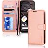 TECHGEAR Pixel 7a - Custodia a portafoglio in pelle, con supporto per carte di credito, supporto e cinturino da polso, in pelle PU color oro rosa con chiusura magnetica, progettata per Google Pixel 7a