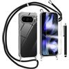 TTSWJBD Cover per Google Pixel 10/10 Pro e Vetro Temperato Custodia con Cordino Silicone Trasparente Morbida Cover Cellulare Girocollo Collana Necklace Protettiva Bumper Antiurto TPU Case, Nero