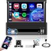 Hikity 8Core/6G+128G Hikity Android 15 Autoradio 1 DIN con DSP Wireless CarPlay Android Auto, Autoradio con Schermo Retrattile da 7 Pollici Bluetooth con WiFi GPS AM/FM/RDS Doppia USB SWC + MIC + CAM