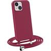 MyGadget Cover per iPhone 15 Plus - Custodia con Corda - Case con Cordino Opaca Antiurto/Bumper con Laccio/Tracolla - Practical Stylish per Collo Bordeaux