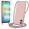TTSWJBD Cover per Samsung Galaxy A07 con Cordino Custodia con 1 Pellicole Vetro Temperato, Silicone Liquida Case con Laccio Tracolla, Regolabile e Rimovibile, Antishock, Anticaduta - Rosa