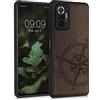 kwmobile Custodia Compatibile con Xiaomi Redmi Note 10 Pro Cover - Back Case in Legno con Bumper in Silicone TPU - Bussola vintage marrone scuro