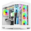 IONZ APEX Vision - Case da gioco per PC, ATX Mid Tower, doppia camera con 4 ventole ARGB PWM - Schermo LCD | Bianco
