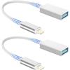 Esiposs Adattatore Lightning USB (2 Pezzi), [Certificato MFi] Adattatore USB Lightning Trasferimento Dati Foto OTG per iPhone 14/13, iPad 9/8, Supportare Chiavette USB/Fotocamere, Bianco Argento