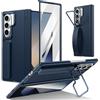 BaiFu Custodia con Cinturino da polso per Galaxy Z Fold7, supporto, protezione con cerniera magnetica, pellicola protettiva per lo schermo, custodia per Samsung Galaxy Z Fold7-Blu