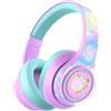 iClever BTH24 Cuffie con cancellazione attiva del rumore per bambini, con illuminazione a LED, Bluetooth 6.0, ricarica rapida di tipo C, volume sicuro 80dBA, tempo di riproduzione 47h, cuffie wireless